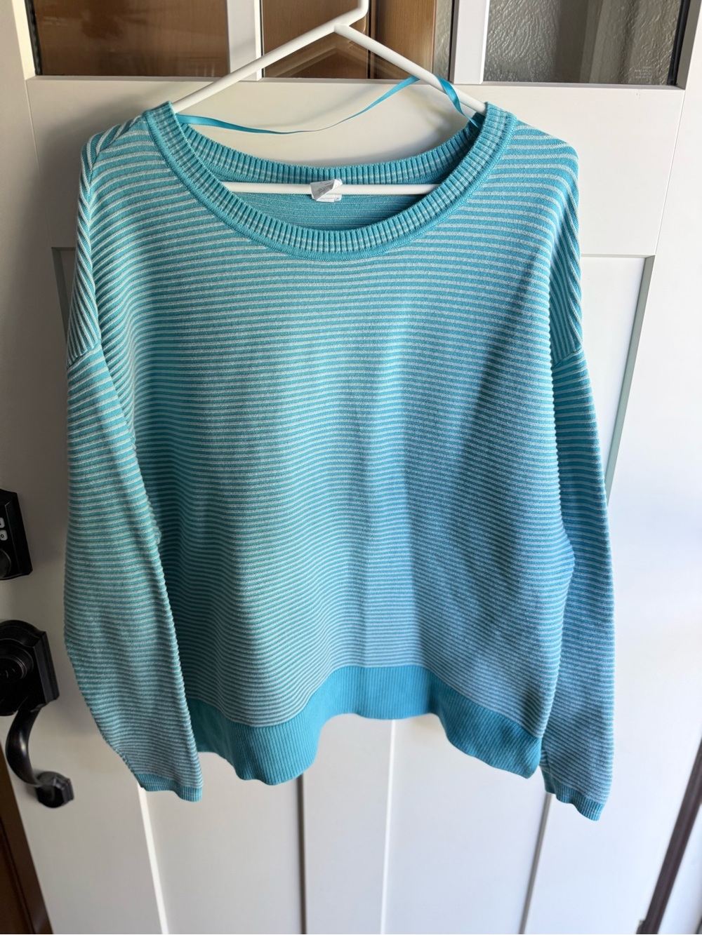 Lane Bryant Livi Active Blue Striped Crewneck Sweater